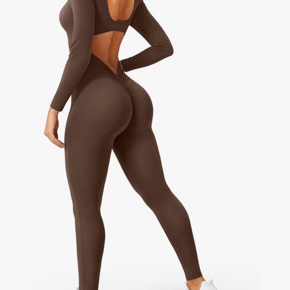 Brown Cutout Long Sleeve Jumpsuit